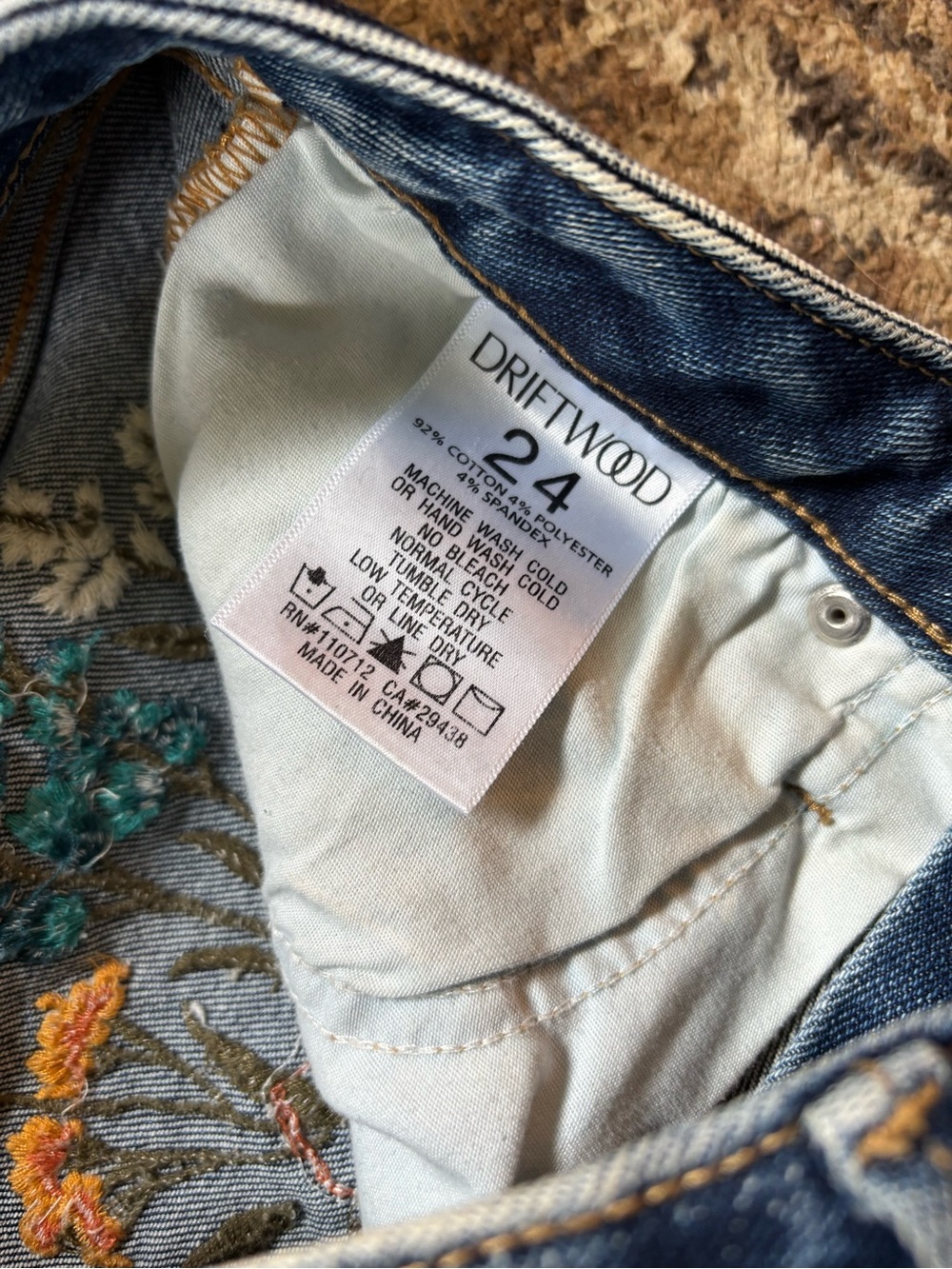 Driftwood X Free People Farrah 24x34 Embroidered Floral Flare Denim Pants - Picture 4 of 11
